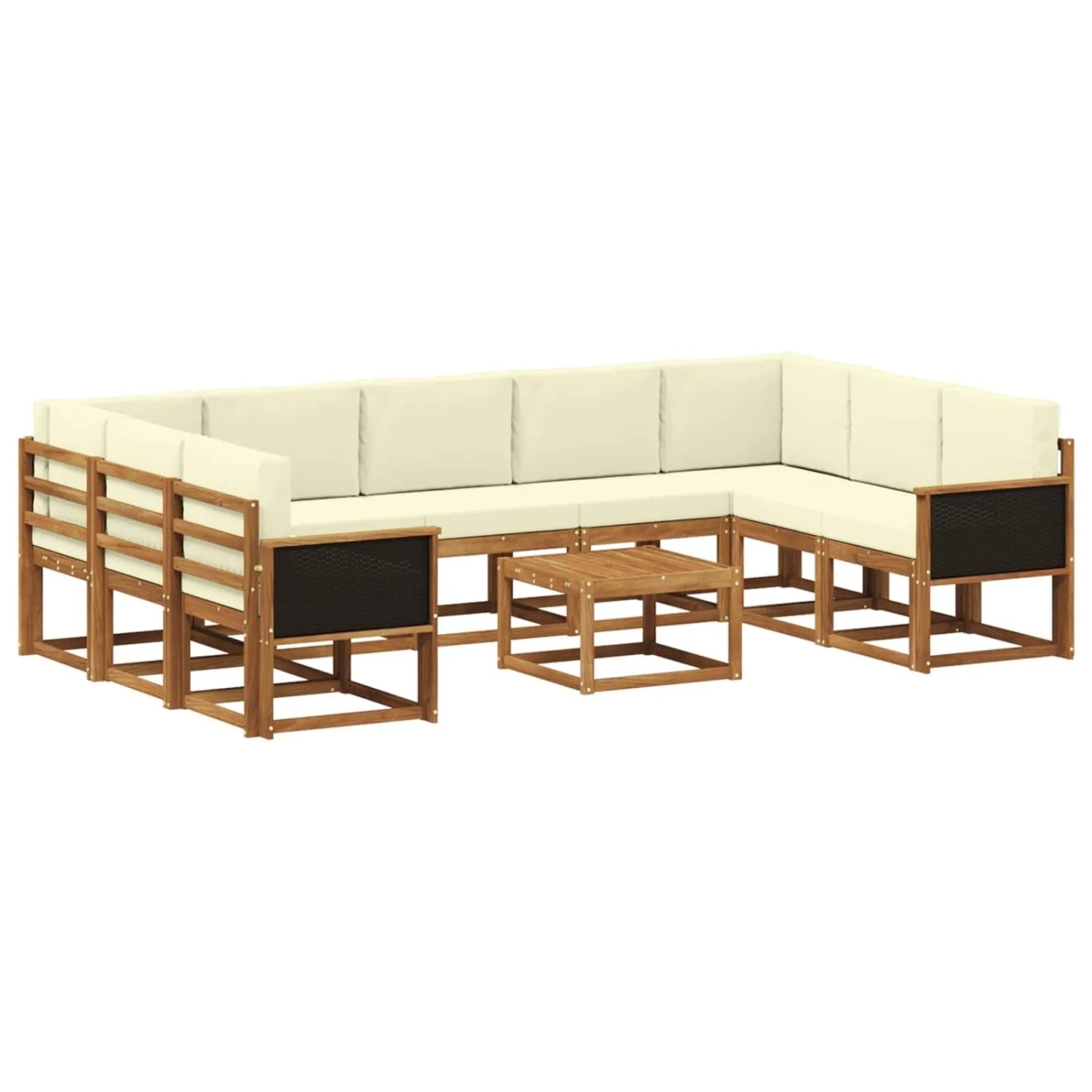 vidaXL Outdoor-Sofagarnitur 10 Stk Natur und Creme Massivholz Akazie 3385541