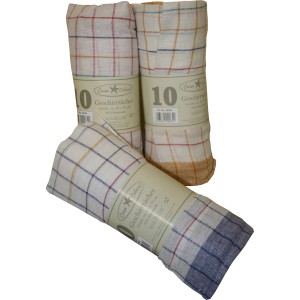 10er Pack Geschirrtücher, 50x70 cm, kariert in verschiedenen Farben.