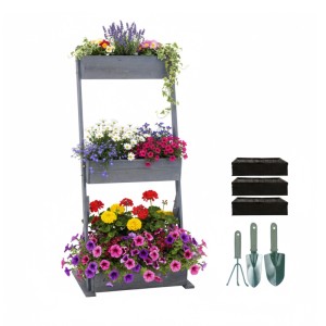 Relaxdays Vertikalbeet Holz Anthrazit 3 Fächer 140 cm x 60 cm x 50 cm