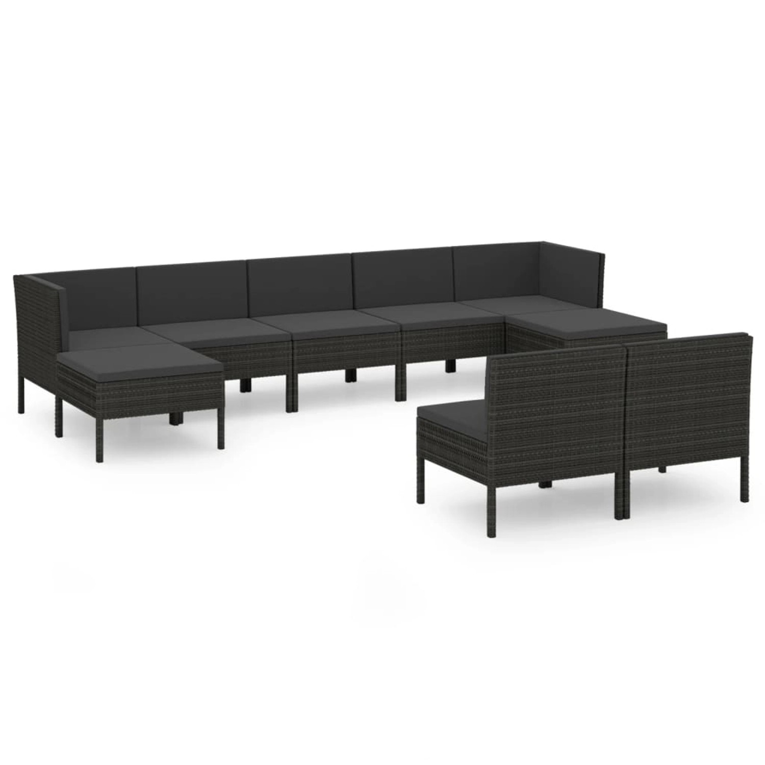 vidaXL 9-tlg Garten-Lounge-Set mit Auflagen Poly Rattan Schwarz Modell 23