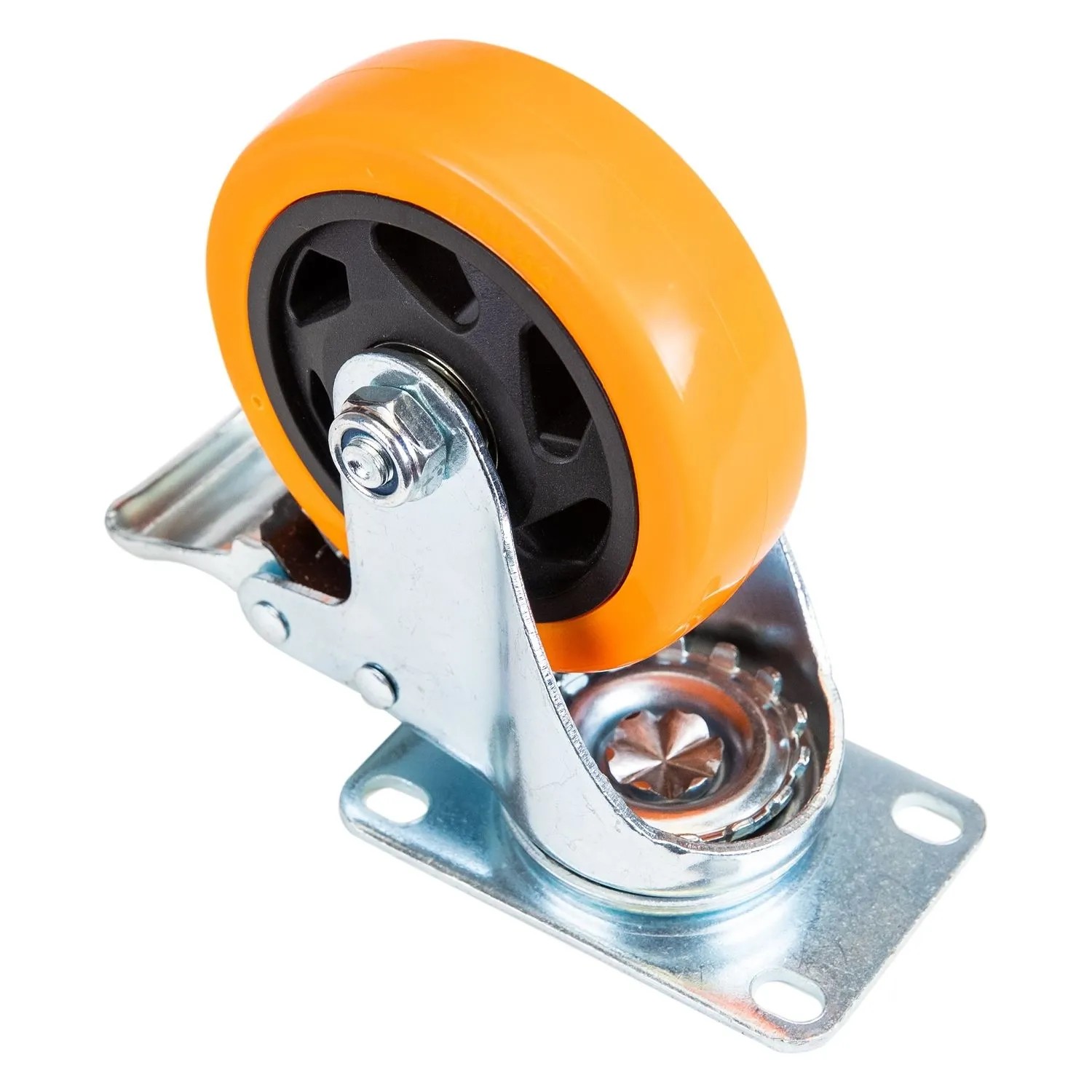 HMF 6710 Schwerlastrollen Bremse Polyurethan 4 Stück 100 mm bis 460 kg Orange_4