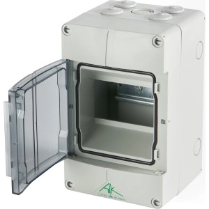 Spelsberg Aufputz-Kleinverteiler AK 05 IP65, geöffnet, für Leitungsschutzschalter im Innenbereich.
