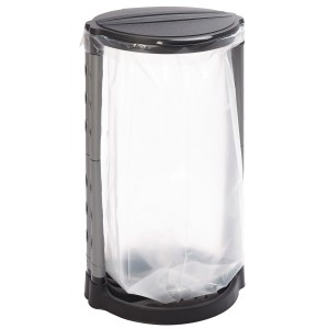 Schwarzer Müllsackständer mit Deckel für 120 Liter Säcke.