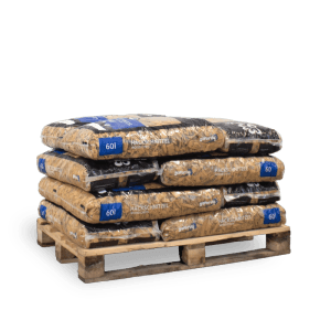 Galamio Holzhackschnitzel gelb, 12x 60l Säcke auf Holzpalette. Mulch für Garten, Beete & Wege.