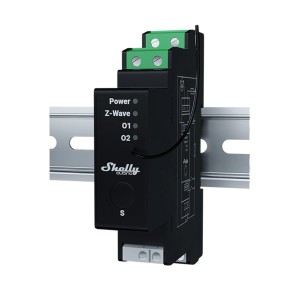 Schwarzes Shelly Relaismodul Wave Pro Shutter zur Hausautomation.