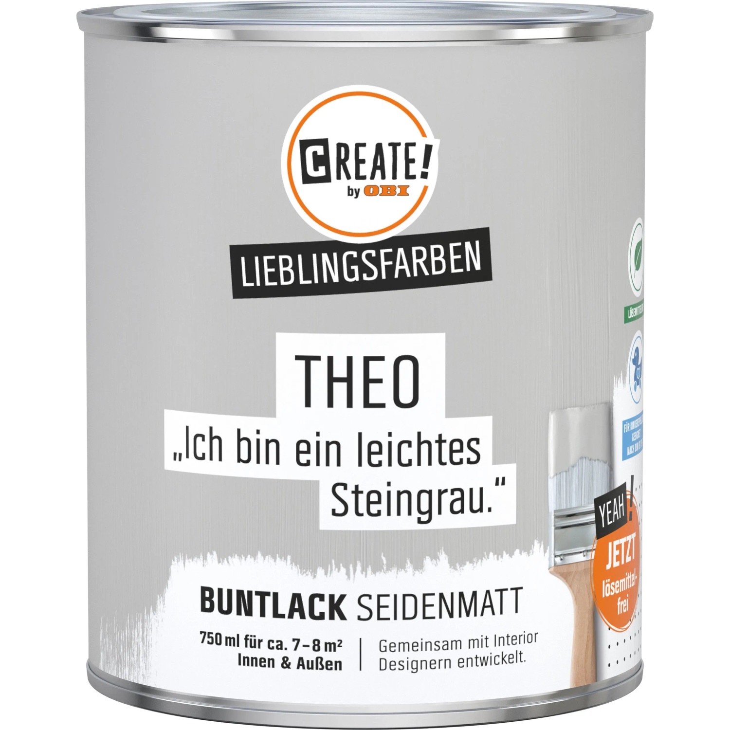 CREATE! by OBI Buntlack Theo Steingrau, seidenmatter Lack für Innen- und Außenbereiche.