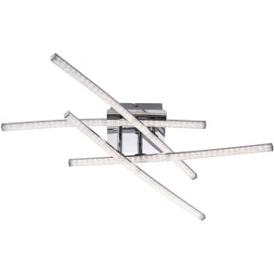 Moderne LED-Deckenleuchte Simon in Chrom, 60x54 cm, mit Kristalloptik für Wohnräume.