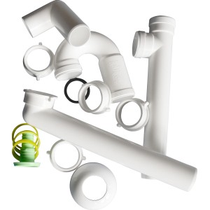 Pyramis Raumsparsiphon für Spüle mit einem Becken, Siphon aus Kunststoff, weiß.