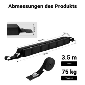 Wiltec Dachträger für Auto, 113x10x8cm, max. 75kg, mit Spanngurt. Für Kajak, Kanu uvm.