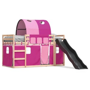 vidaXL Etagenbett mit Rutsche und Gardinen Rosa 90x190 cm 3284154