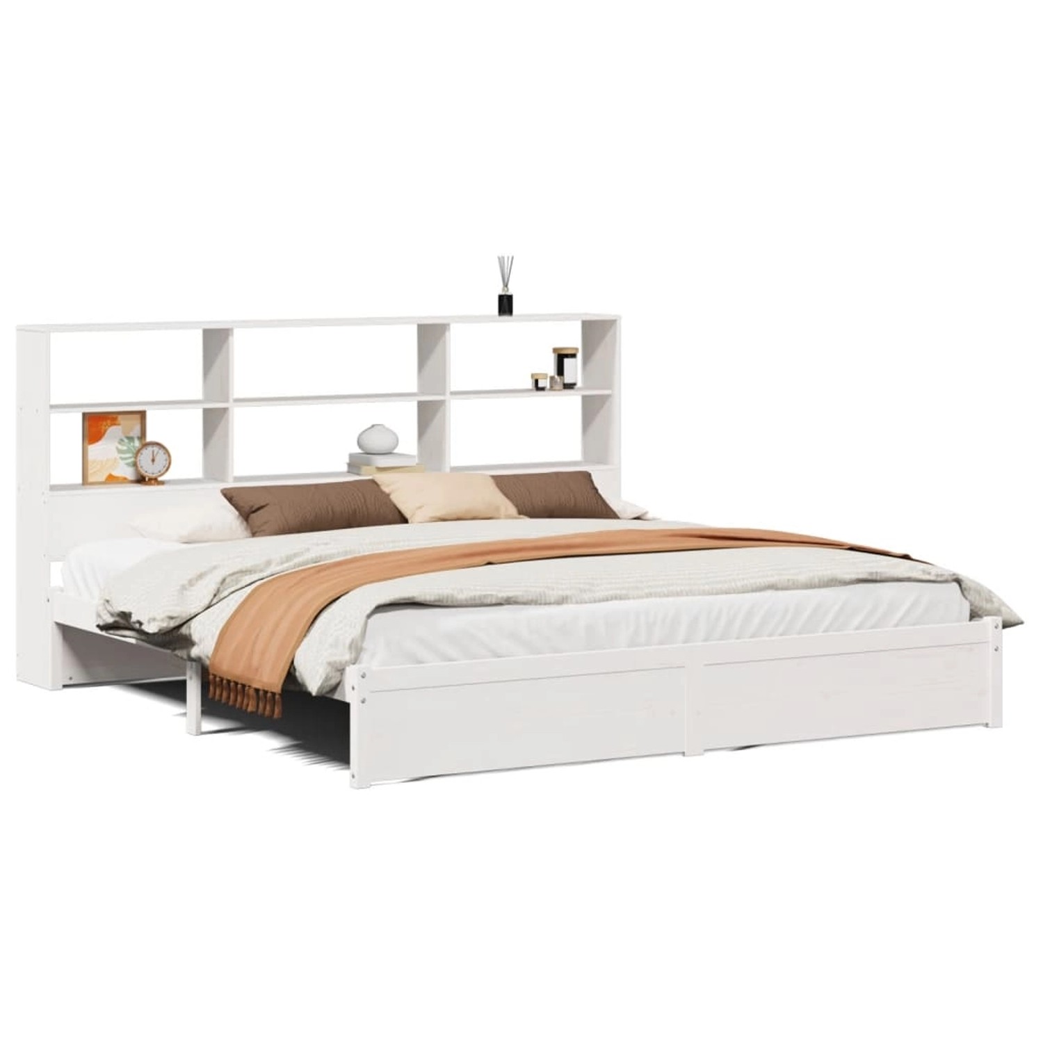vidaXL Massivholzbett mit Regal ohne Matratze Weiß 180x200 cm Kiefer 332240 günstig online kaufen