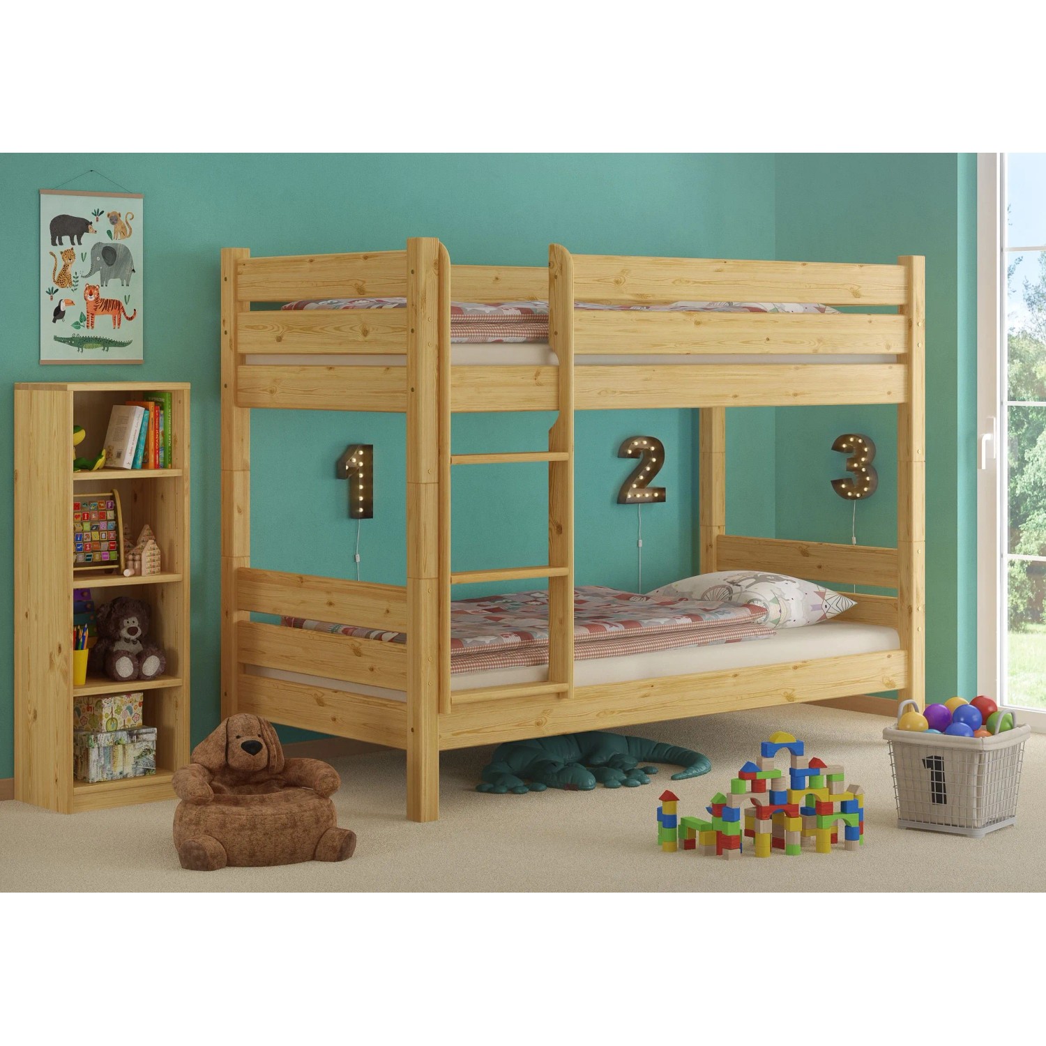 Erst-Holz Etagenbett Schmal und Überlänge 80 x 220 cm Kiefer Teilbare Nische 80 Modell 16 ohne Zubehör
