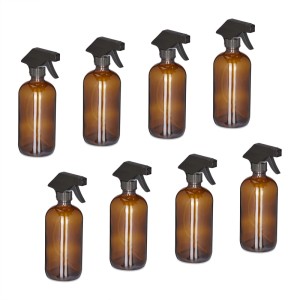 Relaxdays Sprühflasche 8er Set Glas Braun Nachfüllbar 500 ml 21 x 9,5 x 7,5 cm