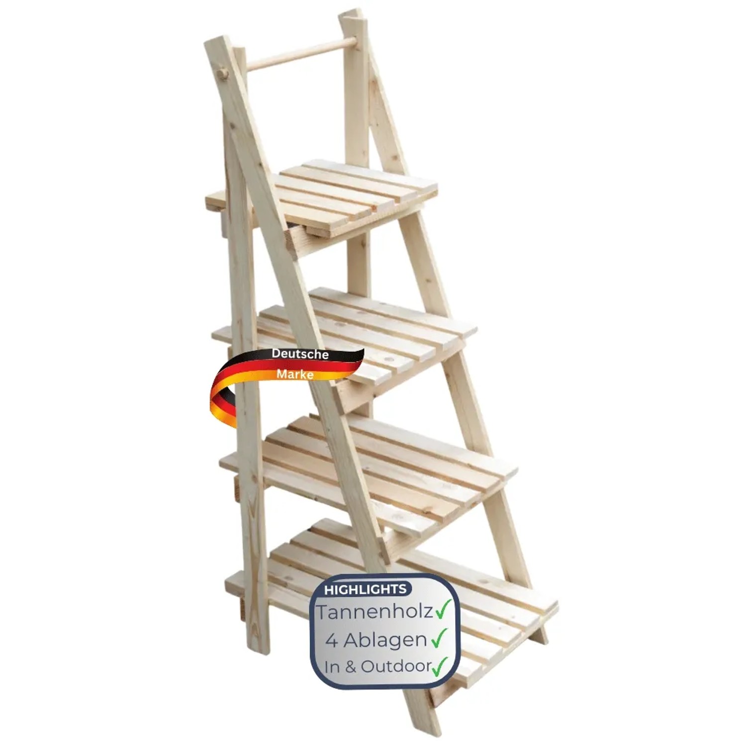DELUKE Blumenleiter Holz TIMMI 4 Stufen für Blumentöpfe Pflanzentreppe Blumentreppe Tannenholz Leiterregal Pflanzen In Outdoor_7