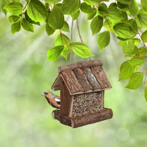 Relaxdays Vogelfutterhaus Holz Metall Natur Zum Aufhängen 17 cm x 15 cm x 12 cm 420 g