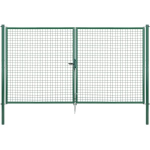 Grünes Doppeltor für Maschendrahtzaun, 175x300 cm, mit Pfosten. Gartenzaun Tor.