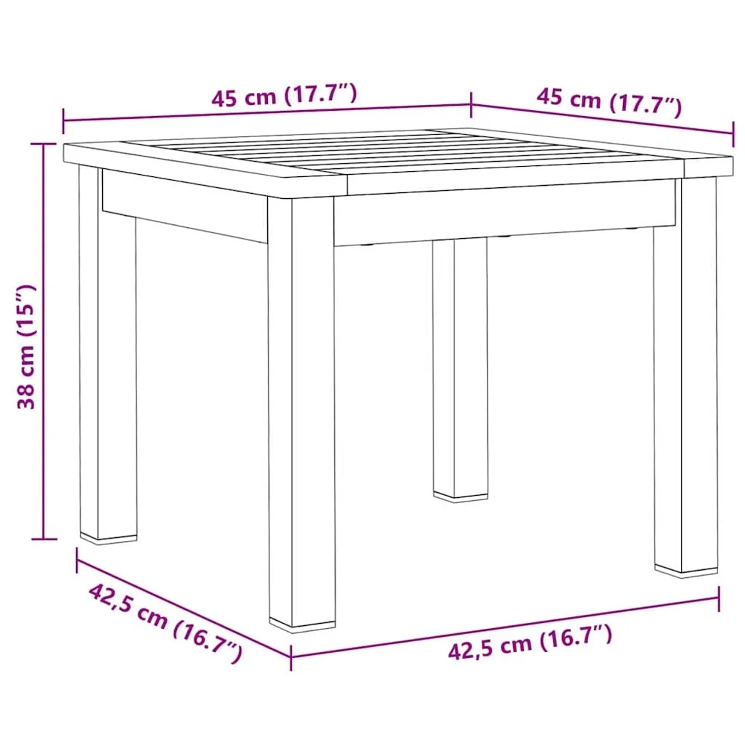 vidaXL Garten Essgruppe, 3-teilig, braun, Akazienholz. Tisch mit Maßangaben.