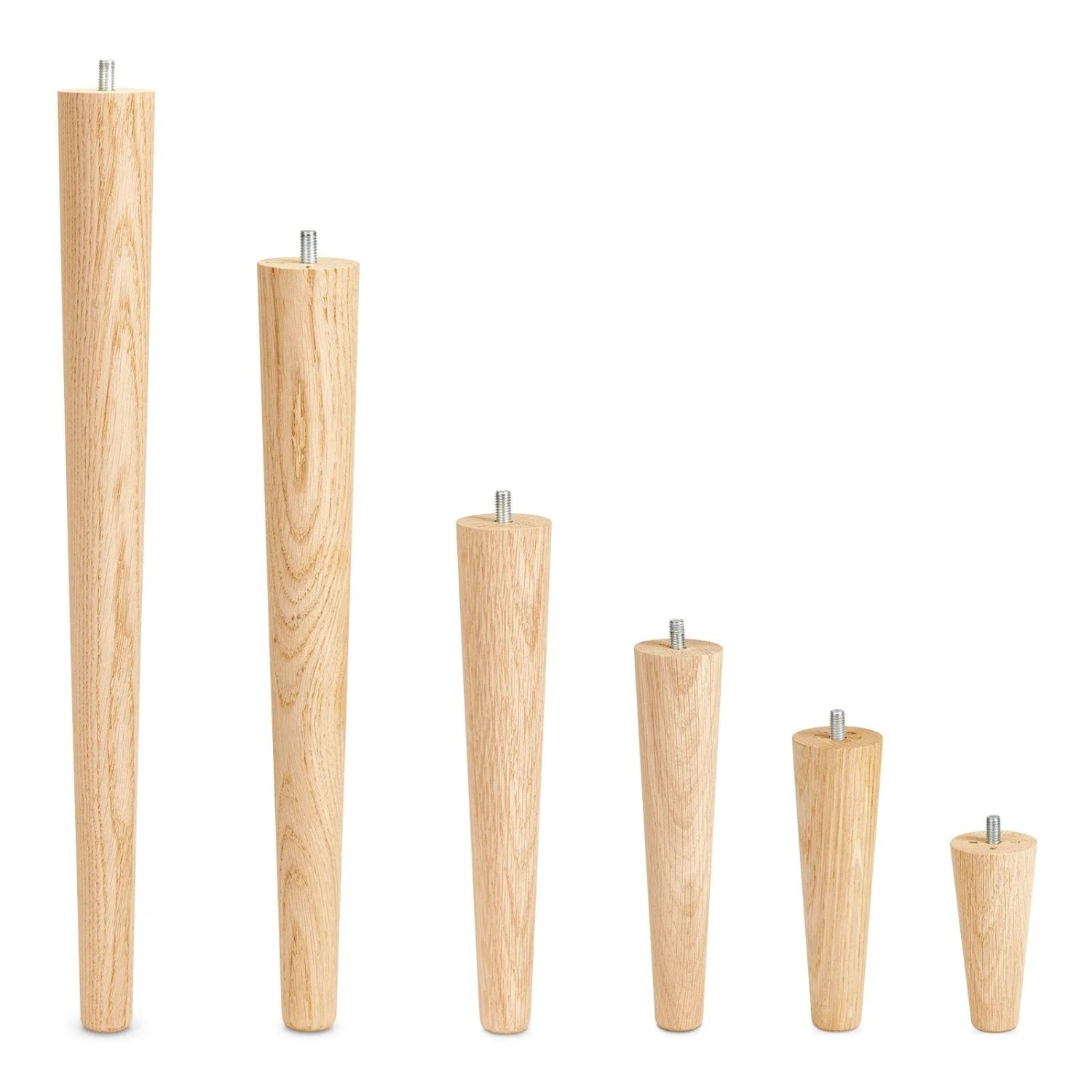 SOTECH Möbelfüße aus heller massiver Eiche, roh, mit M8 Stockschraube. Holzbeine in verschiedenen Höhen für Möbel.