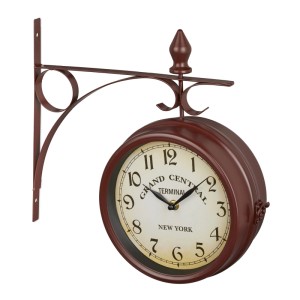 Relaxdays Bahnhofsuhr Eisen Glas Braun Doppelseitig Geräuschlos 34 x 35 x 10 cm 1 kg