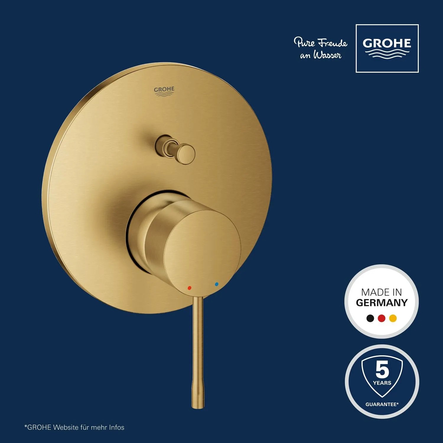Grohe Essence Unterputz Wannenarmatur in gebürstetem Goldton (Cool Sunrise).