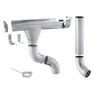 Zambelli Dachrinnen Komplettset, 7-teilig, Zink Silber, für Gartenhaus & Co.