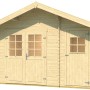 Weka Holz-Gartenhaus Brixen mit Satteldach, naturbelassen, mit zwei Türen und Fenstern.