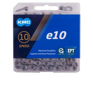 KMC E10 Fahrradkette, 10-fach, 136 Glieder, für E-Bikes. Silberfarben.