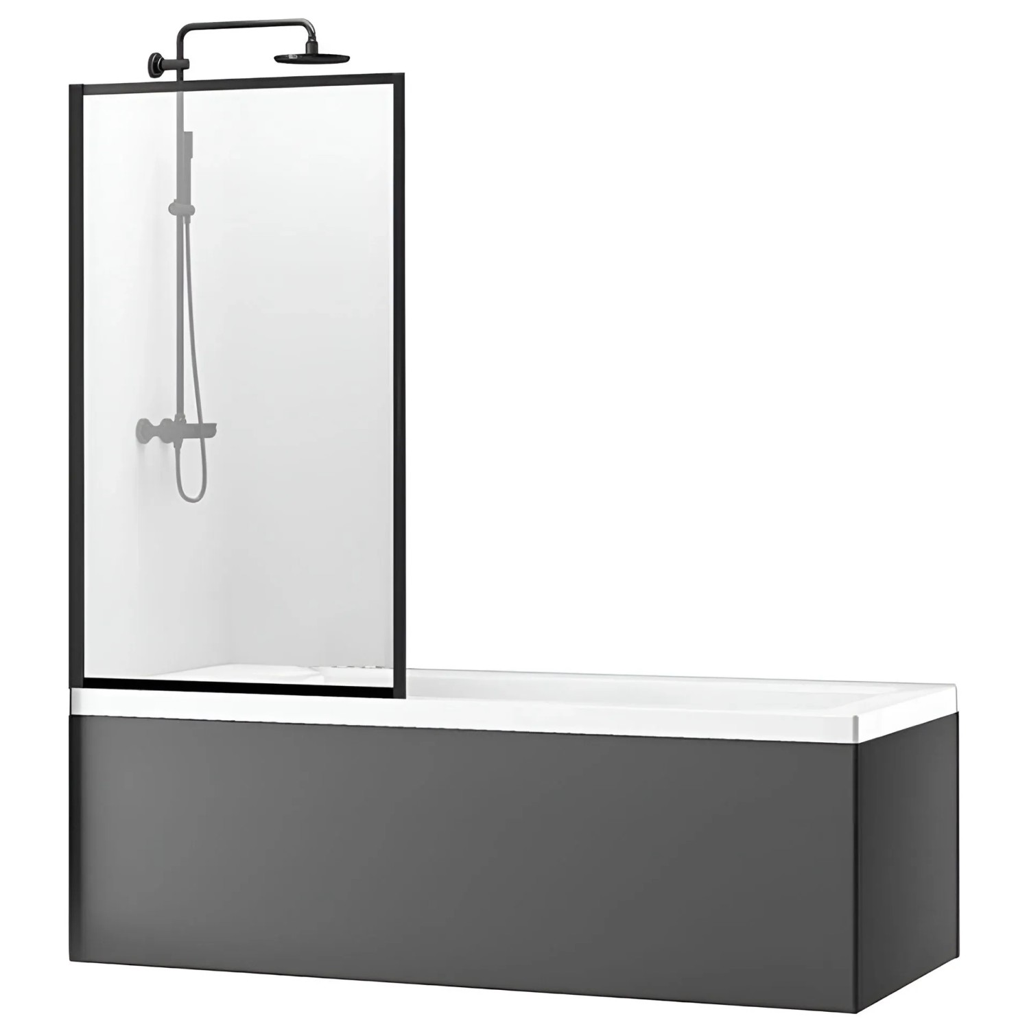 KOLMAN Badewannenaufsatz 1-teilig 80x140 cm ESG 5 mm Klarglas Schwarz