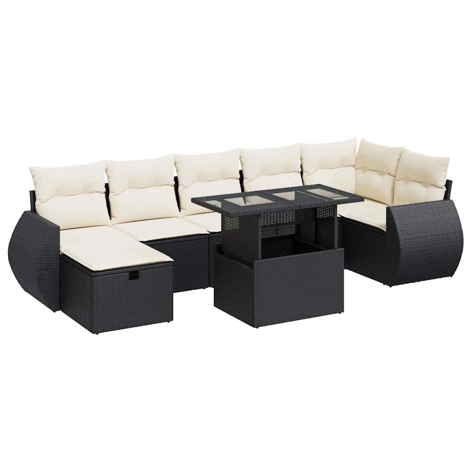 vidaXL 8-Tlg Garten-Sofagarnitur mit Kissen Schwarz Poly Rattan 3327906