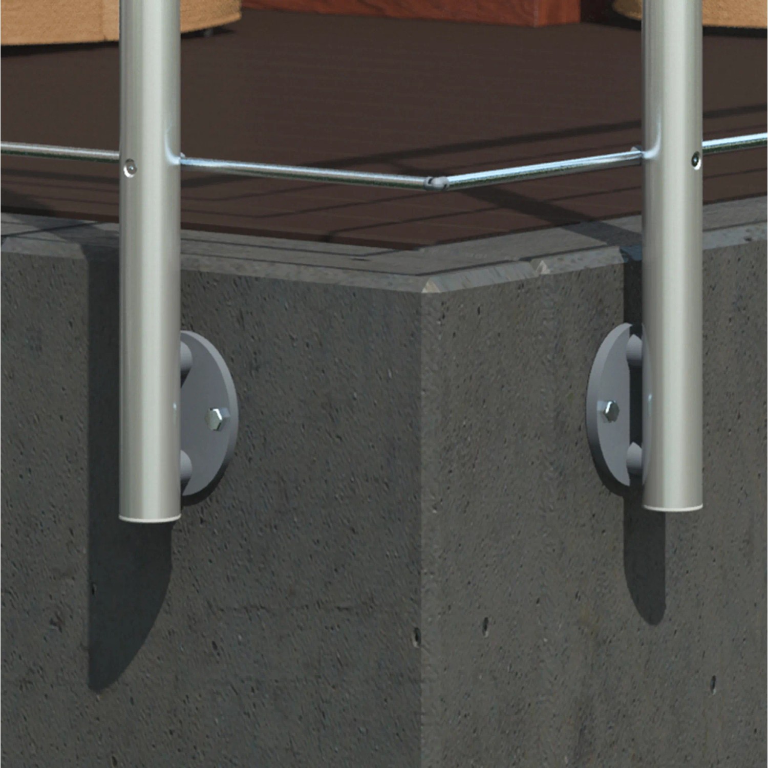 Detailaufnahme: Dolle Geländer-Komplettset, 150 cm, Aluminium, Wandmontage. Pfosten und Edelstahlstäbe.