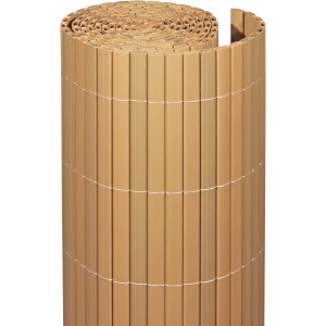 Gerollte Videx Garden Sichtschutzmatte Rügen in Teak-Optik, 90x300cm, aus Kunststoff.