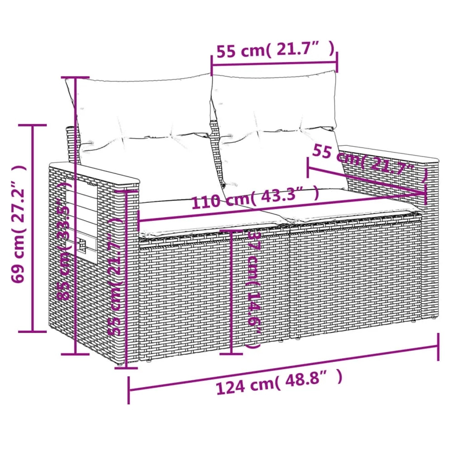 vidaXL Garten-Sofagarnitur, 11-teilig, beige Poly Rattan mit Maßen. Ideal für Terrasse und Garten.