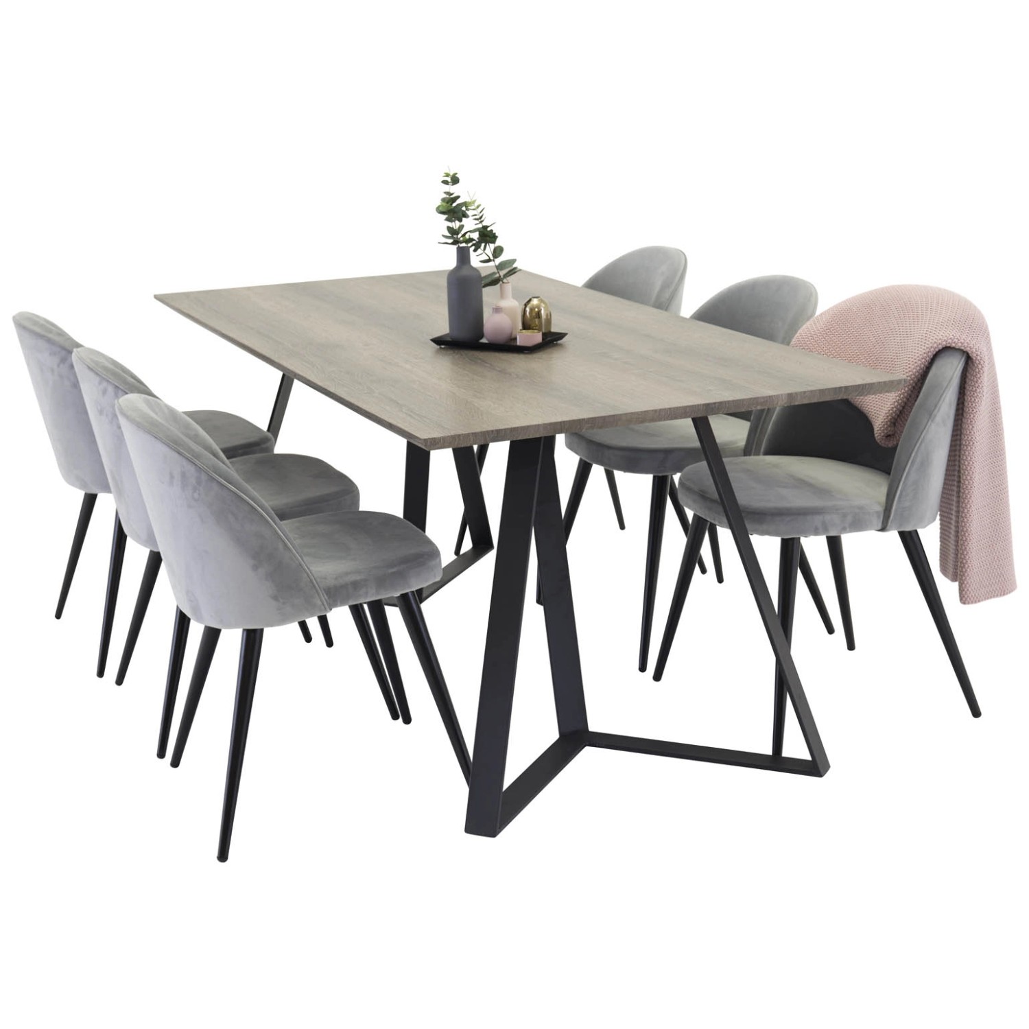 ebuy24 MarinaGRBL Essgruppe Esstisch El Holz Dekor Grau und 6 Velvet Esszim günstig online kaufen