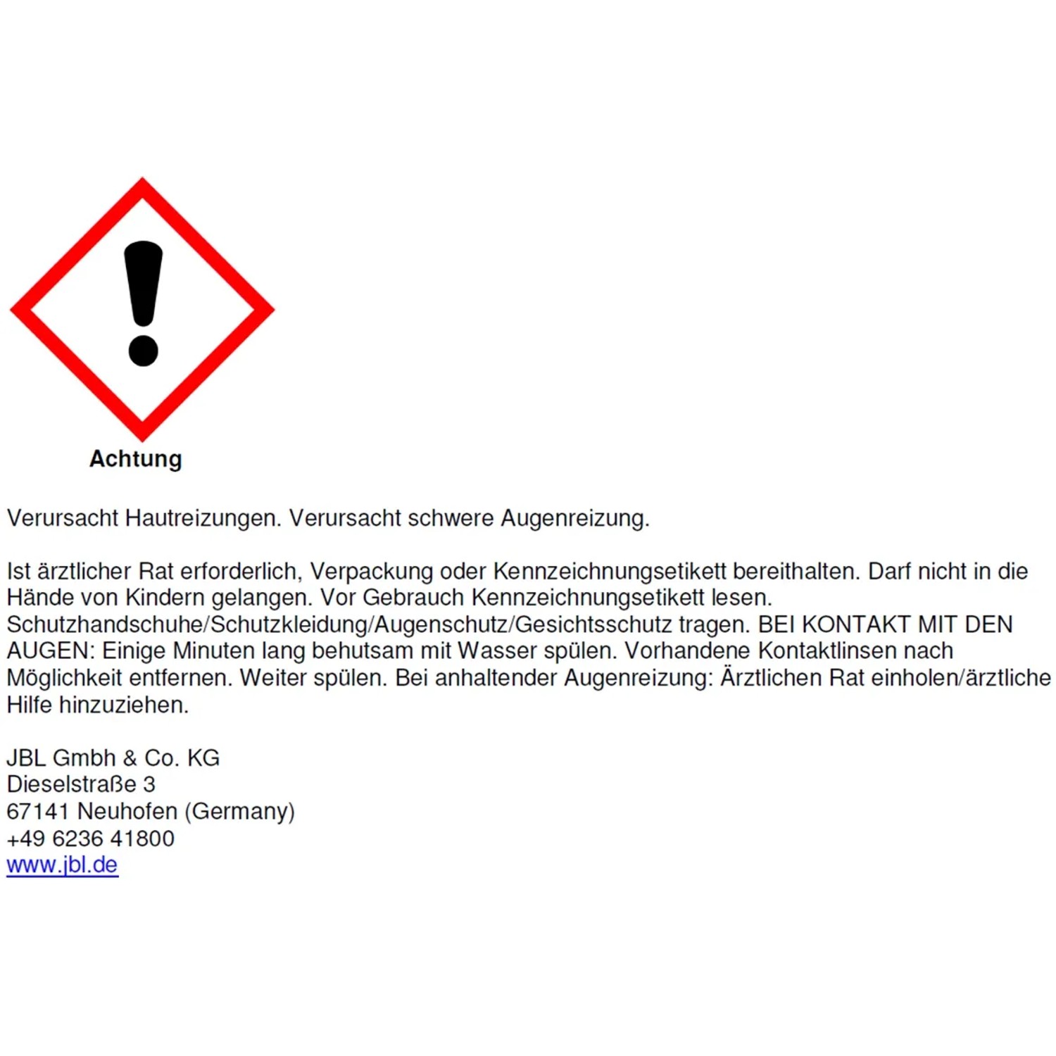 Warnhinweis: Reizend. Verursacht Hautreizungen und schwere Augenreizung.