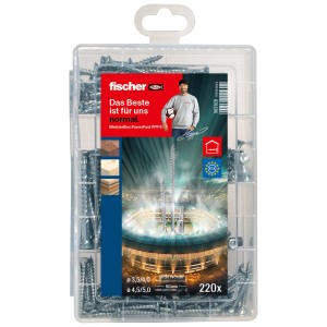 Fischer Schrauben-Box Meisterbox mit 220 PowerFast II Holzschrauben, Senkkopf und Vollgewinde.