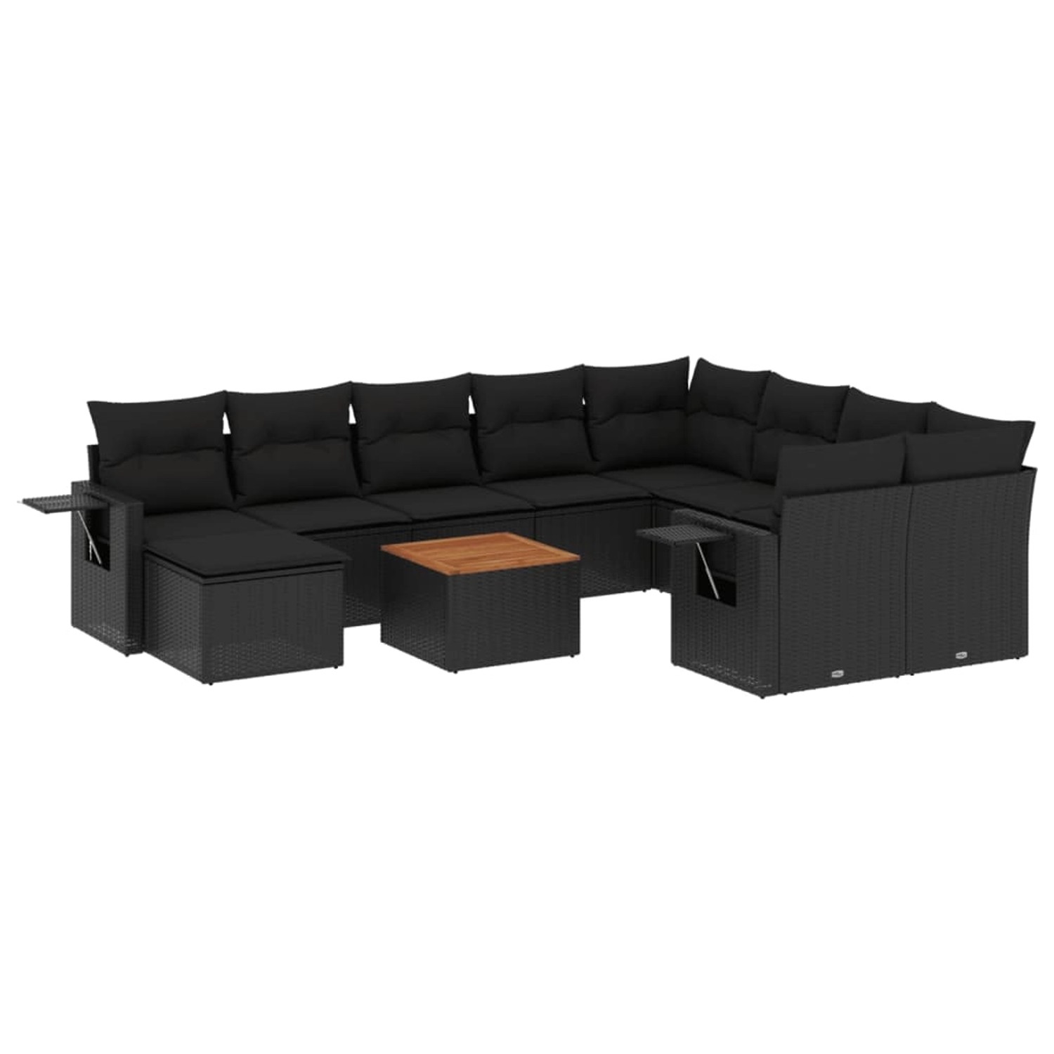 vidaXL 11-Tlg Garten-Sofagarnitur mit Kissen Schwarz Poly Rattan 3257182