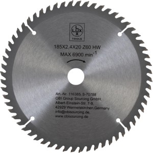 LUX-TOOLS HM-Kreissägeblatt, 185 mm, 60 Zähne für präzise Holzschnitte.