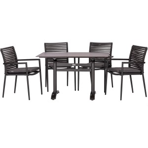 Acamp Gartenmöbel-Set: 4 Stapelsessel New Jersey, 1 Tisch Acaplan in Anthrazit.