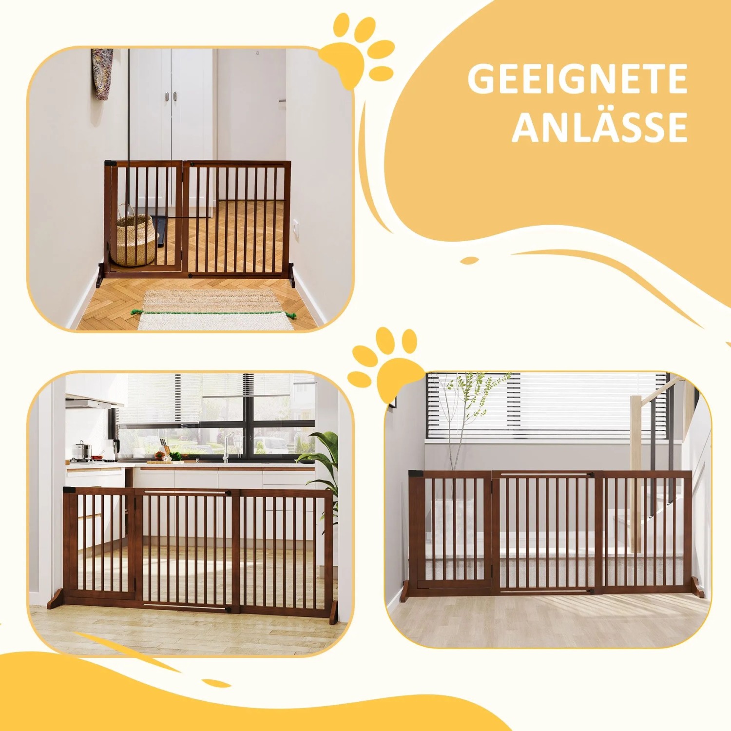 PawHut Absperrgitter aus Holz mit Tür, verstellbar, als Treppenschutzgitter in Flur, Küche, Treppe.