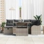 Graues 7-teiliges vidaXL Garten-Sofa-Set aus Poly Rattan mit Kissen und Stauraum.
