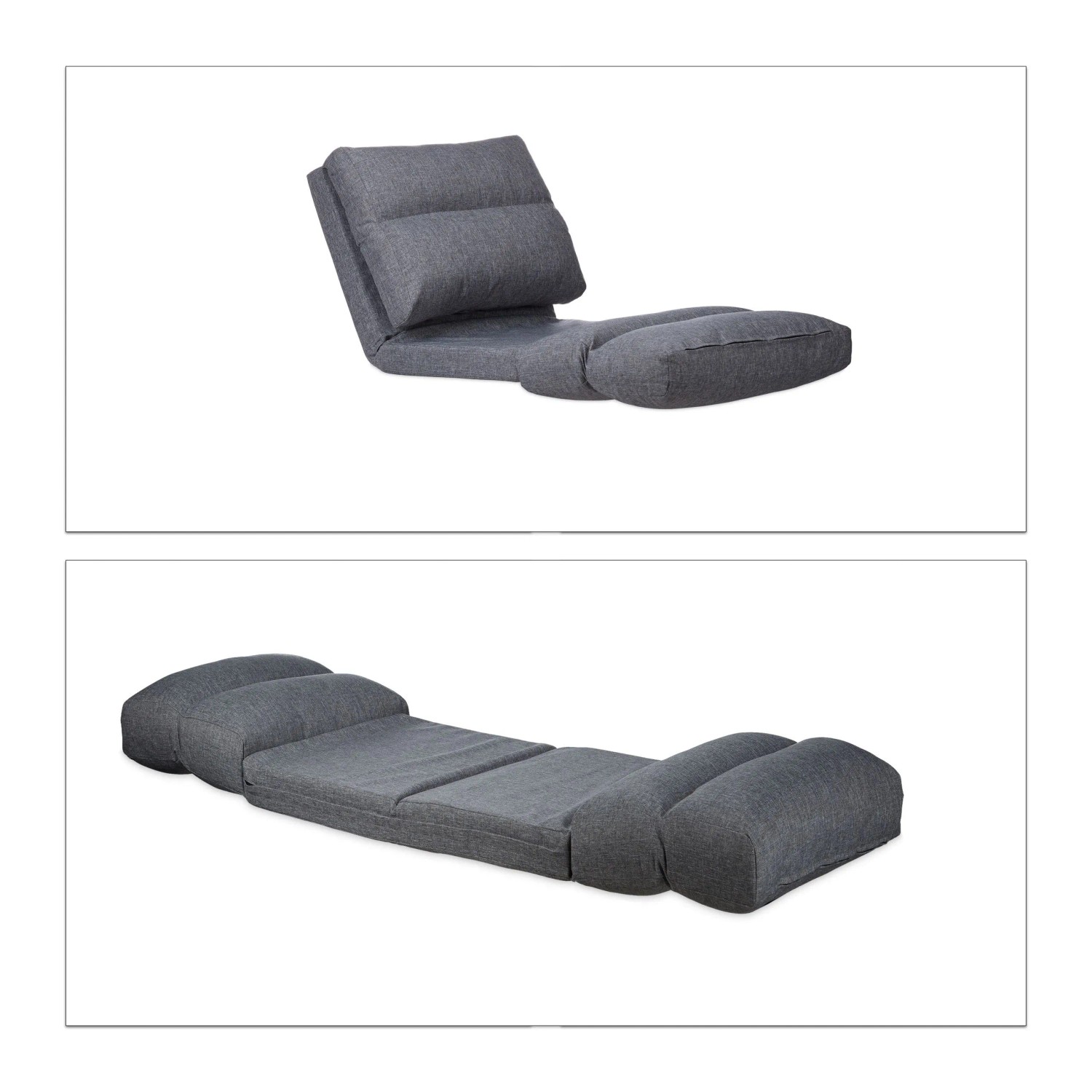Relaxdays Relaxliege Sessel Polyester Schaumstoff MDF Grau Verstellbar Faltbar 21 cm x 60 cm x 106 cm