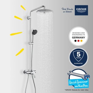 Grohe QuickFix Duschsystem Vitalio Joy 260 Chrom mit Kopf- und Handbrause.