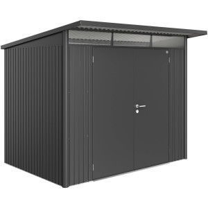Biohort AvantGarde Gerätehaus A5, dunkelgrau-metallic, mit Doppeltür. Gartenhaus aus Metall.