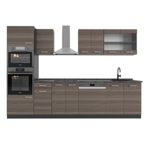 Vicco R-Line Küchenzeile, 300 cm, edelgrau/anthrazit mit Hochschrank. Komplettküche mit Spüle, Herd und Dunstabzugshaube.