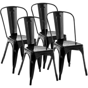 Vier schwarze CLP Stapelstühle Benedikt aus Metall für Esszimmer oder Bistro. Robustes 4er Set.