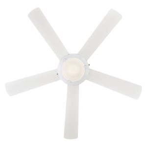 Weißer WESTINGHOUSE Deckenventilator Comet 132 cm mit Beleuchtung und Zugketten, Ansicht von unten.