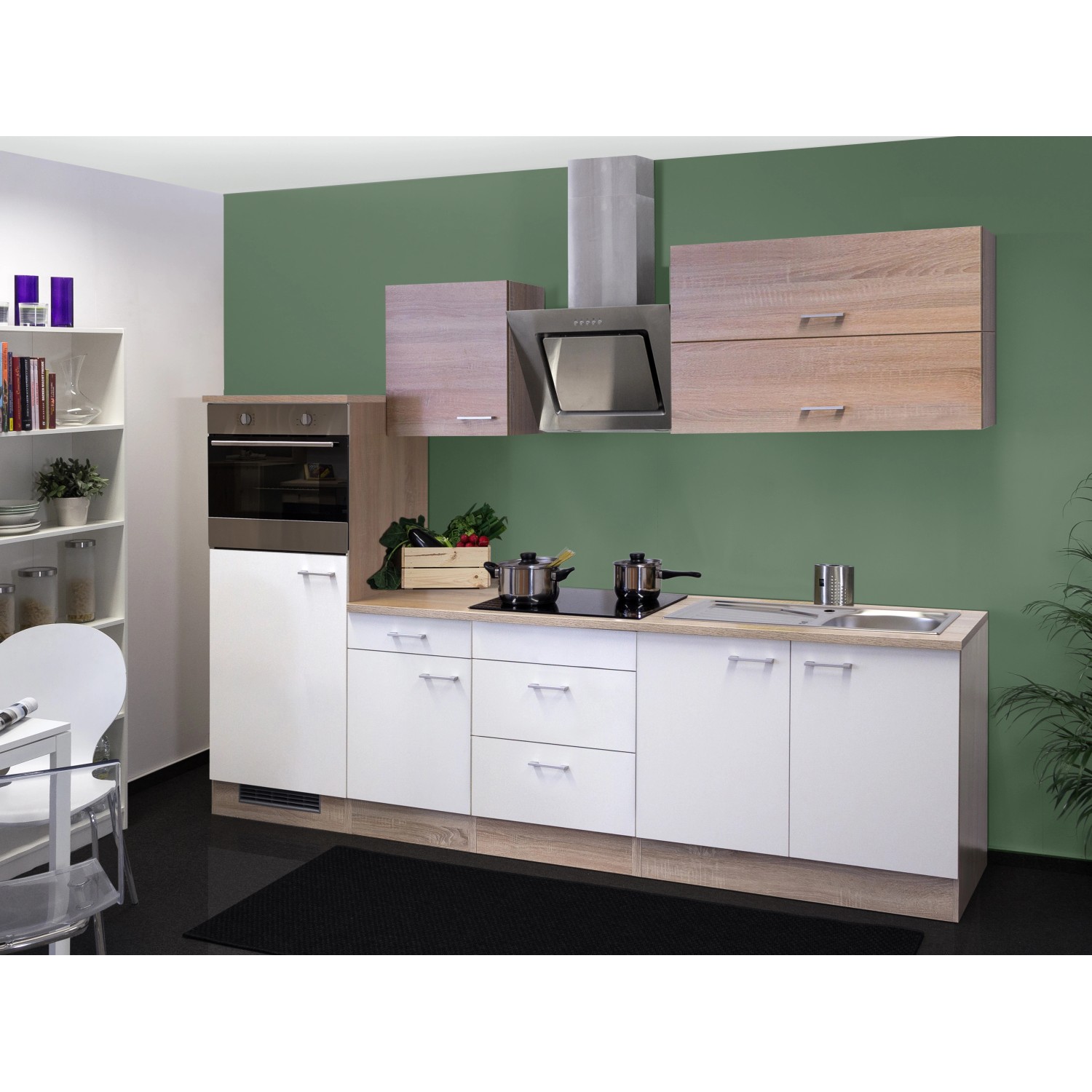 Flex-Well Classic Küchenzeile/Küchenblock Florida 270 cm Weiß-Sonoma Eiche Nachbildung