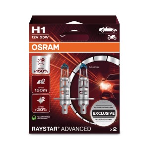 Osram H1 Raystar Advanced Scheinwerferlampe, 12V 55W, für extra starke Leuchtkraft.