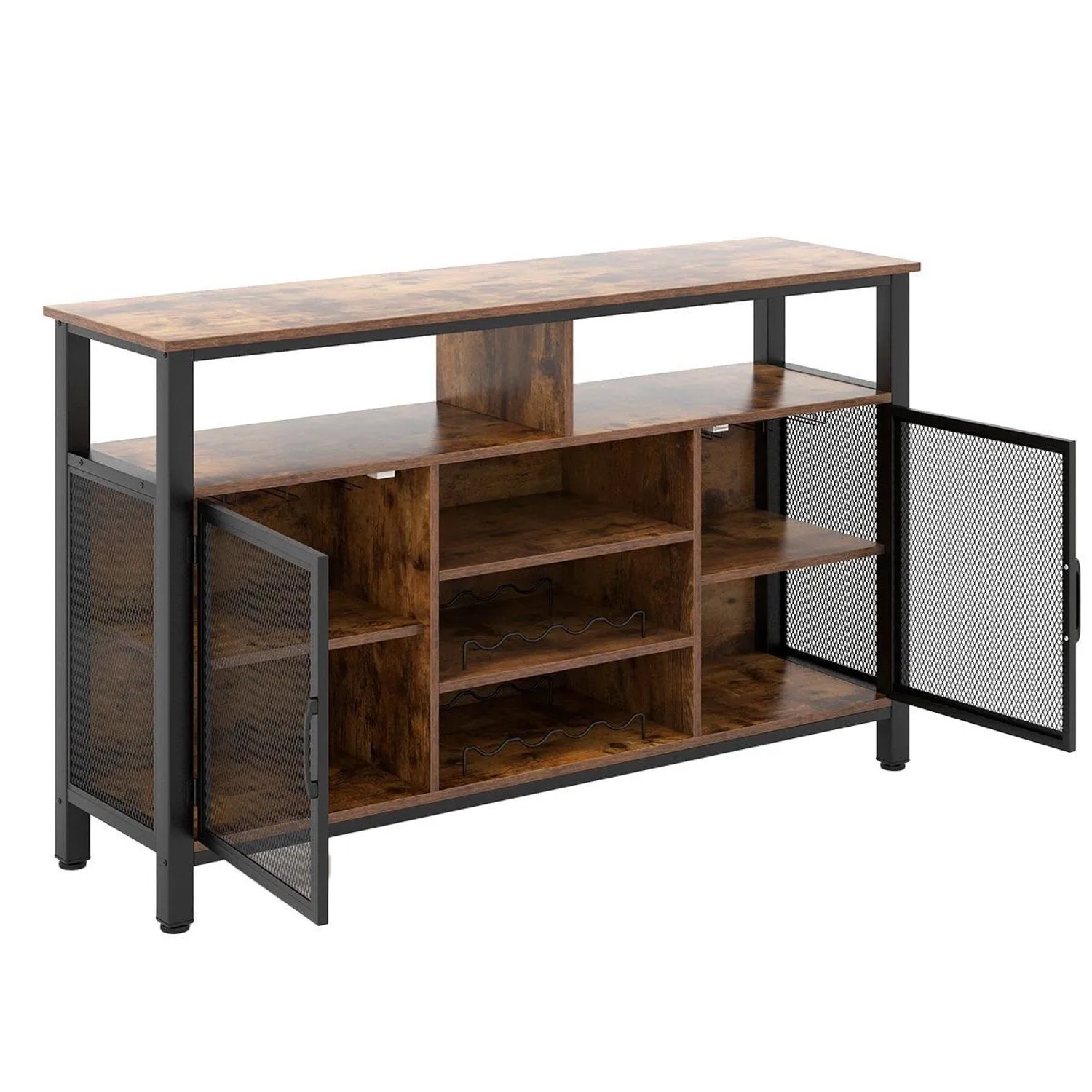 Costway Küchenschrank mit 2 Metallgittertüren Braun 140 x 40 x 82.5 cm