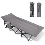 Sekey Feldbett mit Matratze, grau, zusammengeklappt und in Tragetasche. Campingbett mit Seitentasche.